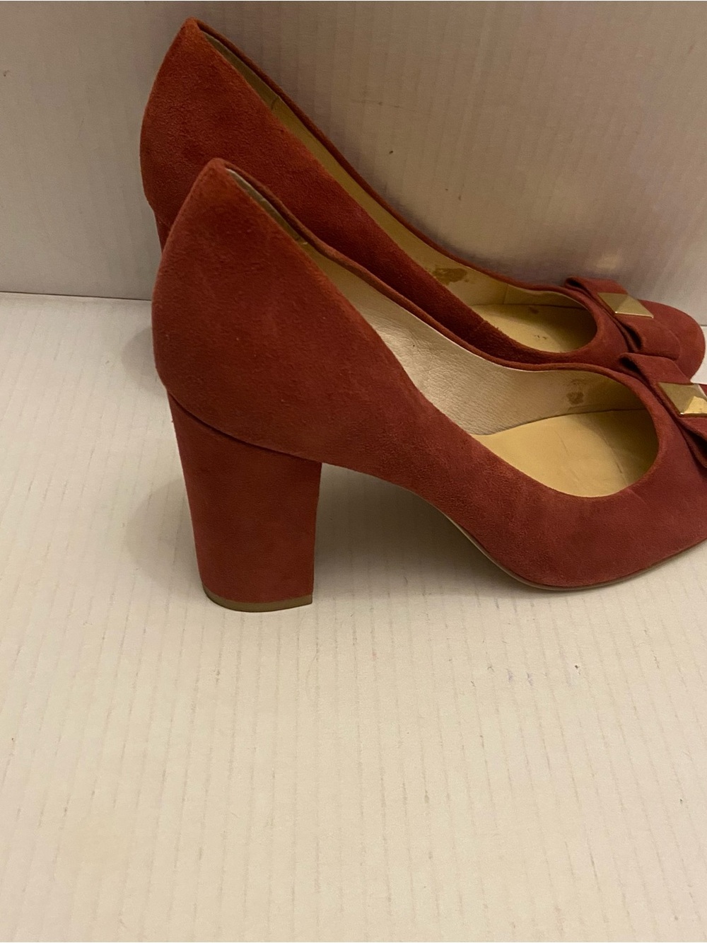 Kate Spade New York Microfiber Suede Woman’s Chunky High Heel Accent Bow Shoes - Picture 3 of 9